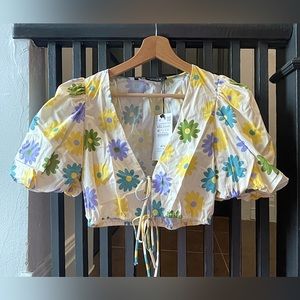 Puff Sleeve Floral Crop Top